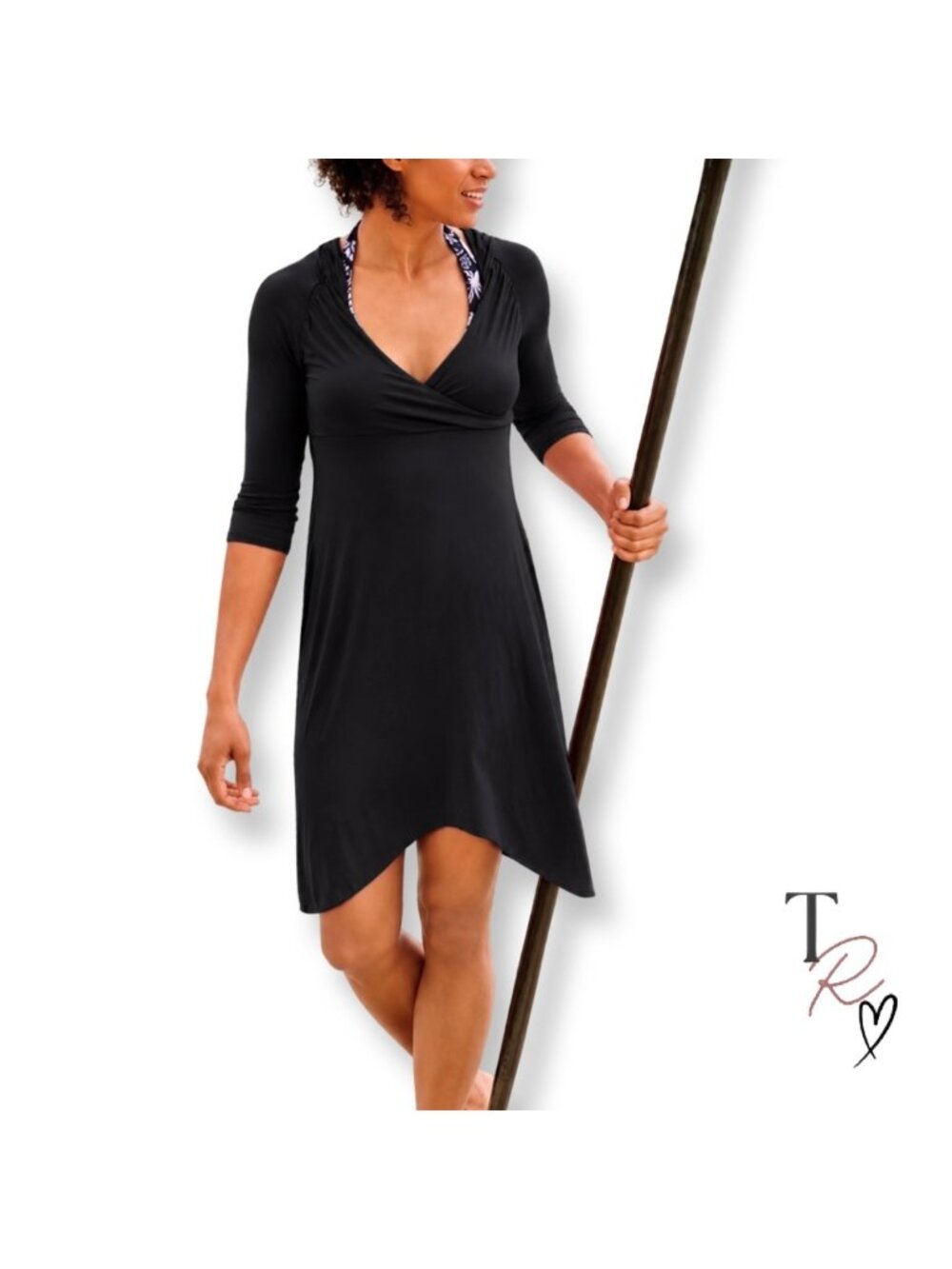 Athleta Hawi Hooded Casual Active Beach Dress in Black Size Small